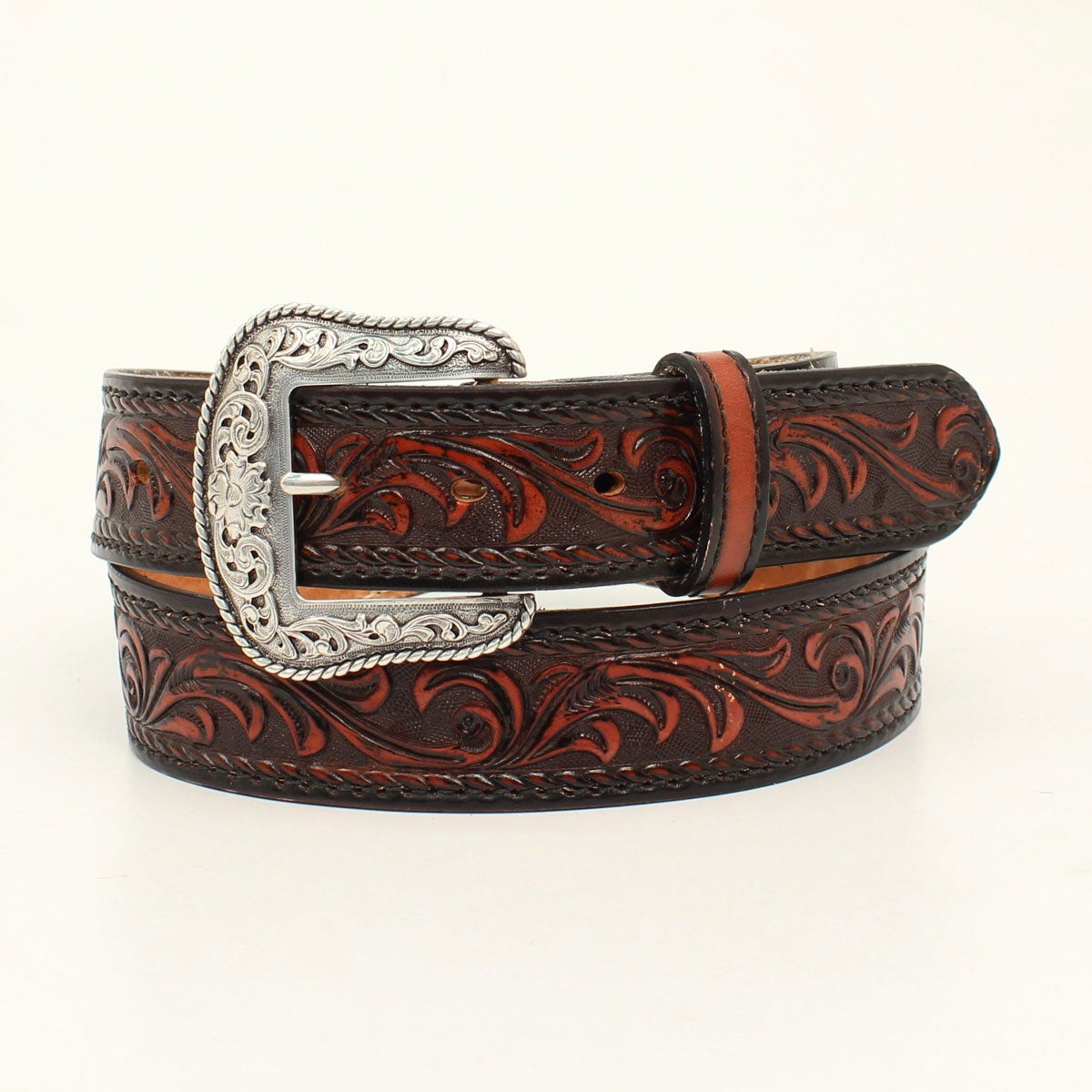 Nocona Medium Brown Leather Mens Western Embossed Belt